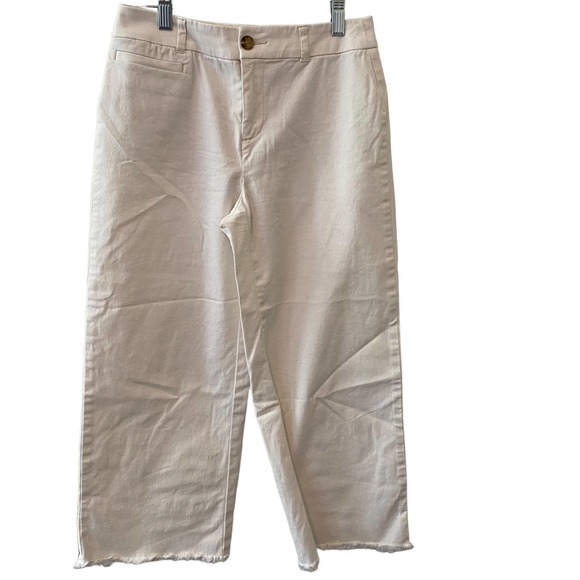 LOFT High Rise Slim Wide Leg Crop White Pants Size 2 Petite - Picture 1 of 4
